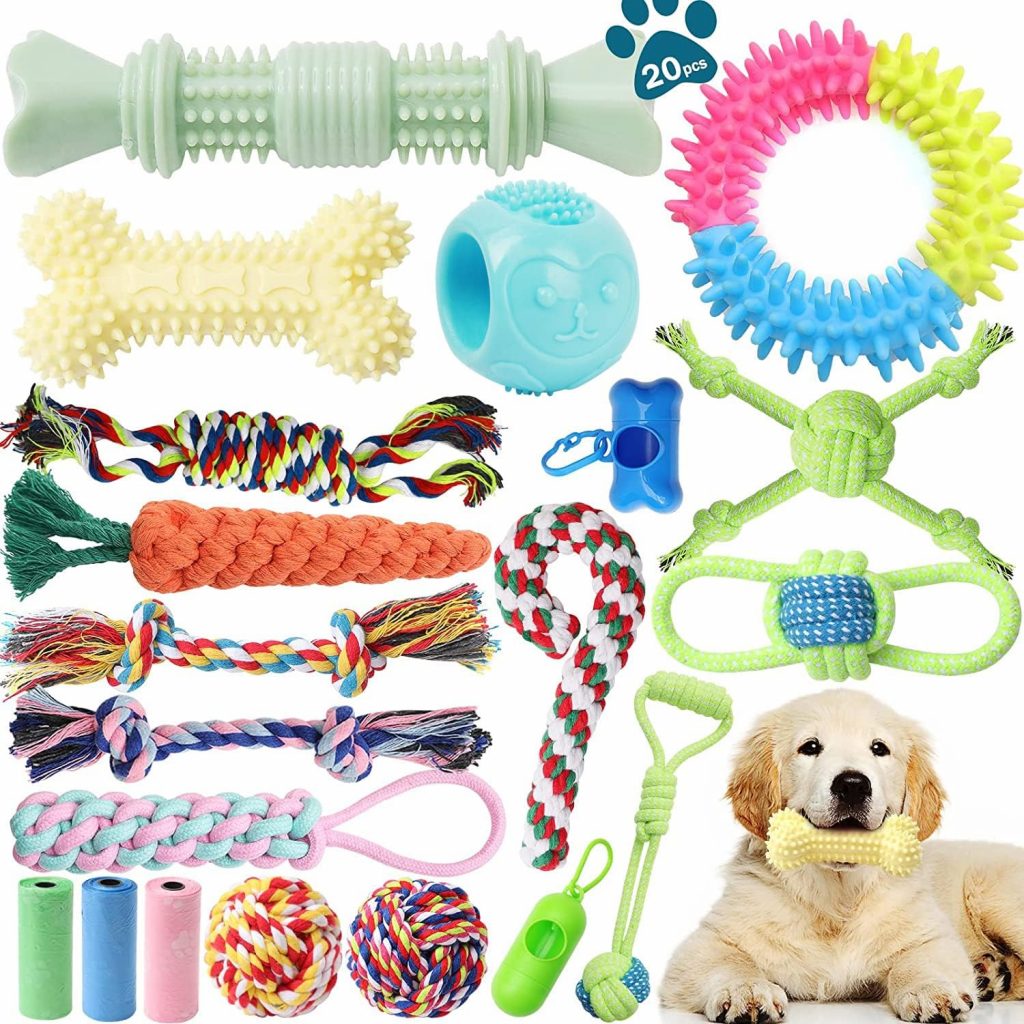 Dog Chew Toys 20 Pack Indestructible Pet Interactive Tug of War Rope Toys for Puppies Chewers, Small Dogs Durable Squeaky Toys for Boredom Chew Teething