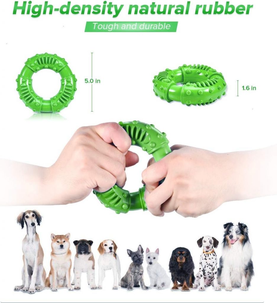 Feeko Dog Toys for Aggressive Chewers Large Breed, Non-Toxic Natural Rubber Long-Lasting Indestructible Dog Toys, Durable Puppy Chew Toy for Medium Large Dogs - Fun to Chew, Chase and Fetch (Green)