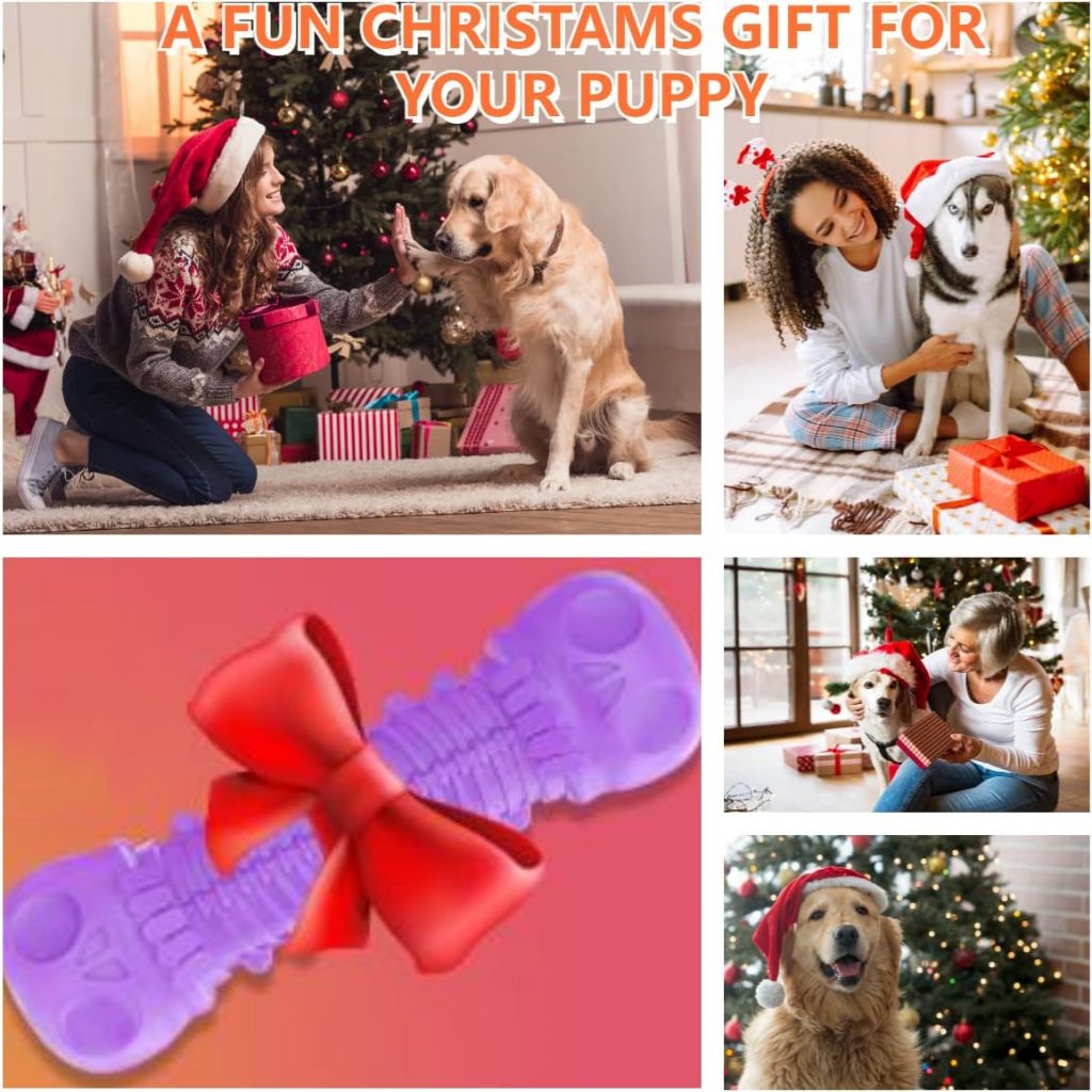 FRLEDM Dog Toys, Squeaky Dog Toys, Durable Dog Toys for Aggressive Chewers, Chew Toys for Aggressive Chewers Large Breed, Tough Rubber Dental Chew Dog Toys for Large Medium Breed (Purple-Large)