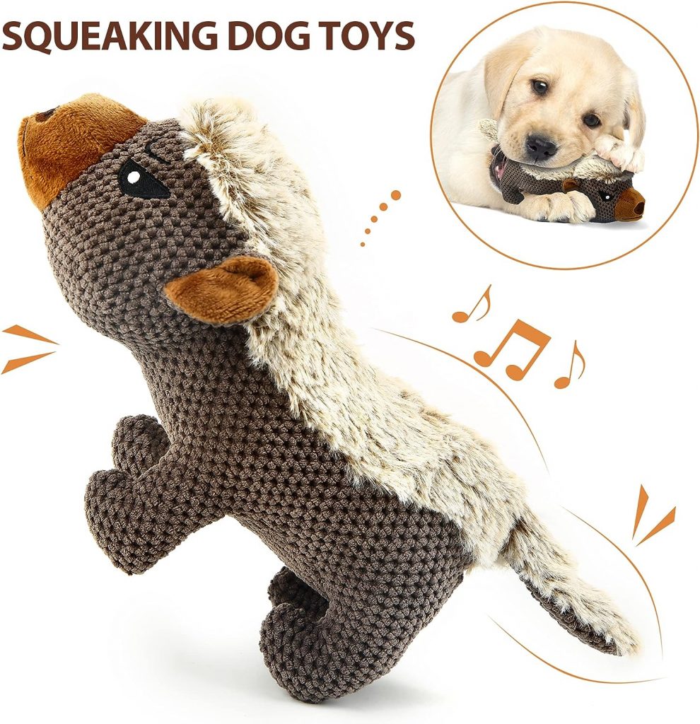 IOKHEIRA Dog Plush Toys for Aggressive Chewers, Indestructible Dog Squeaky Toys with Crinkle Paper, Durable Teething Chew Toys for Medium and Large Breed