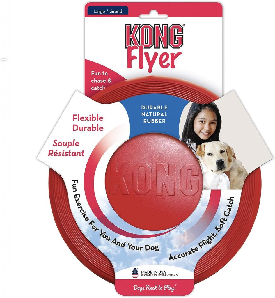 KONG Flyer - Tough Dog Toy for Aggressive Chewers - Durable Rubber Flying Disc Dog Toy - Outdoor Dog Toy for Fetch - Dog Chase Toy with Dynamic Rebound Features - Large Dogs