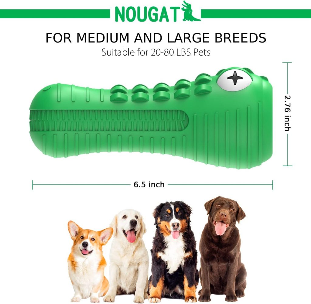 NOUGAT Tough Dog Toys for Aggressive Chewers, Squeaky Dog Chew Toys Natural Rubber Milk Flavor for Medium Large Dogs (Green, Crocodile)