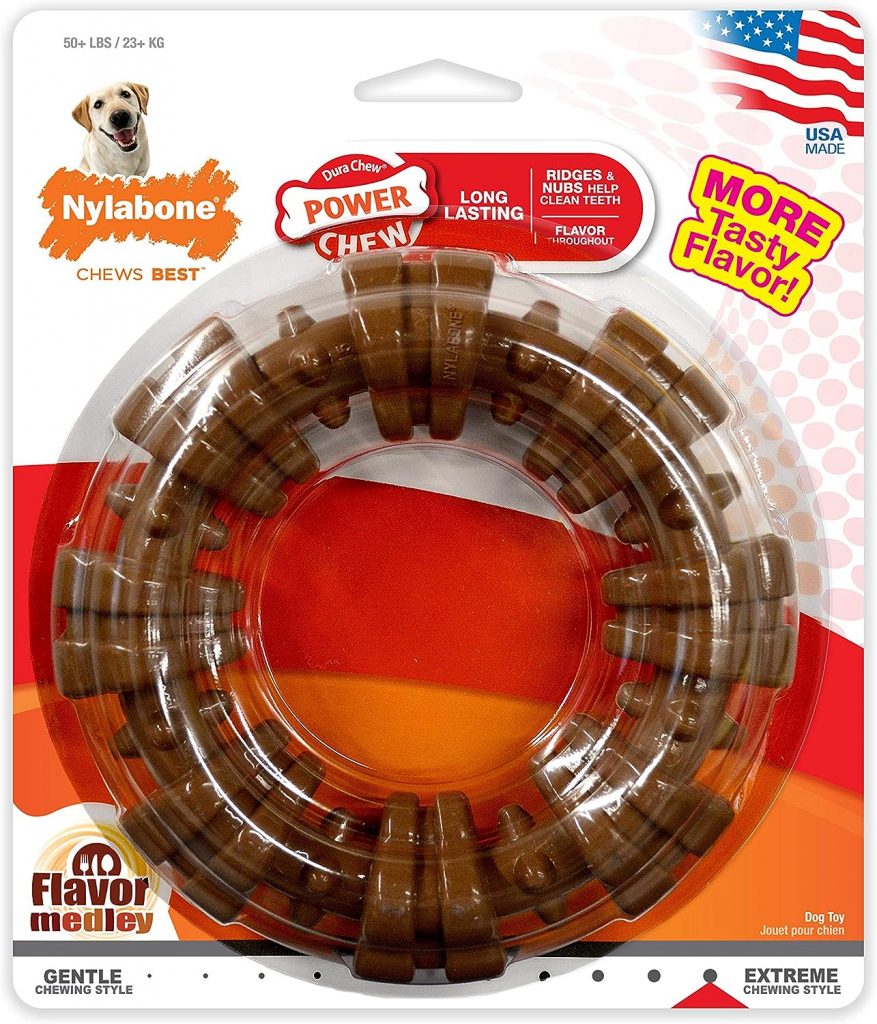 Nylabone Power Chew Textured Dog Chew Ring Toy - Tough and Durable Dog Chew Toy for Aggressive Chewers - Indestructible Dog Toys for Aggressive Chewers - Flavor Medley, X-Large/Souper (1 Count)