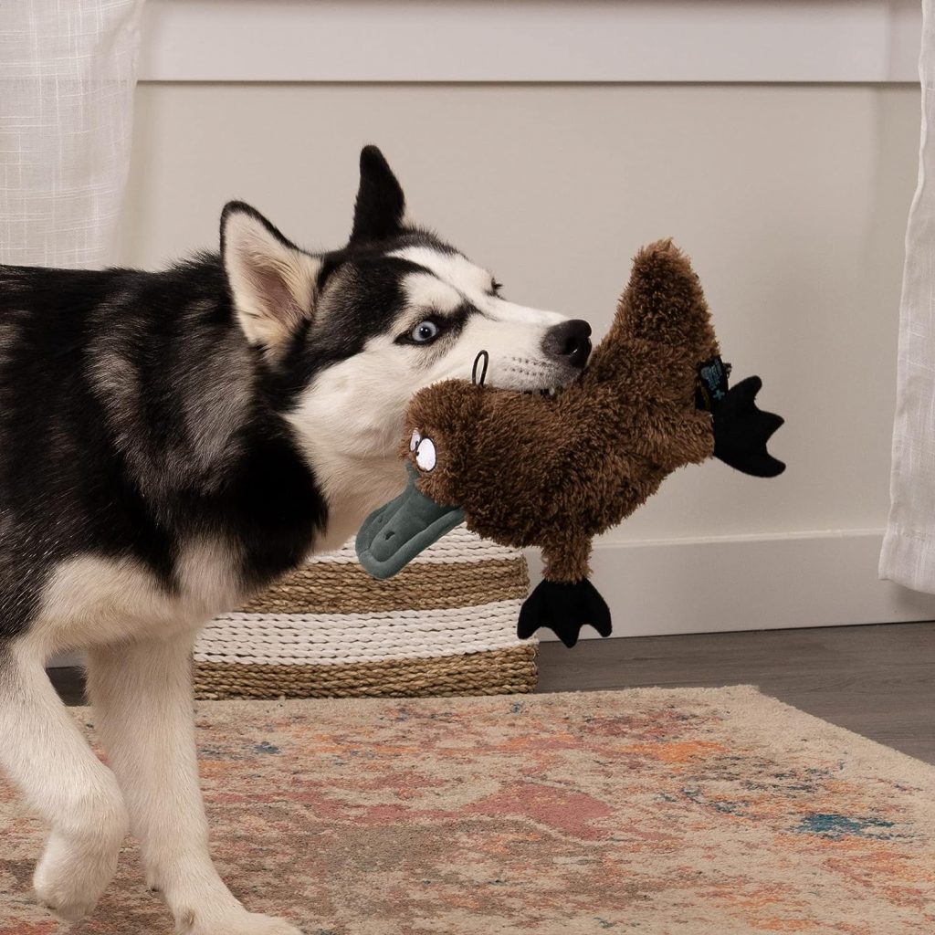 TrustyPup Strong N Silent Platypus Silent Squeak Plush Dog Toy, Chew Guard Technology - Brown, Large