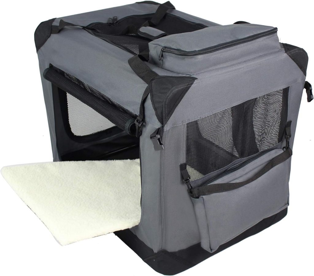 EliteField 3-Door Folding Soft Dog Crate with Carrying Bag and Fleece Bed (2 Year Warranty), Indoor Outdoor Pet Home (36 L x 24 W x 28 H, Gray)